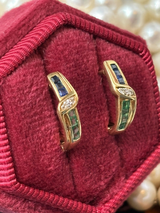 Emerald, Sapphire, and Diamond Huggies