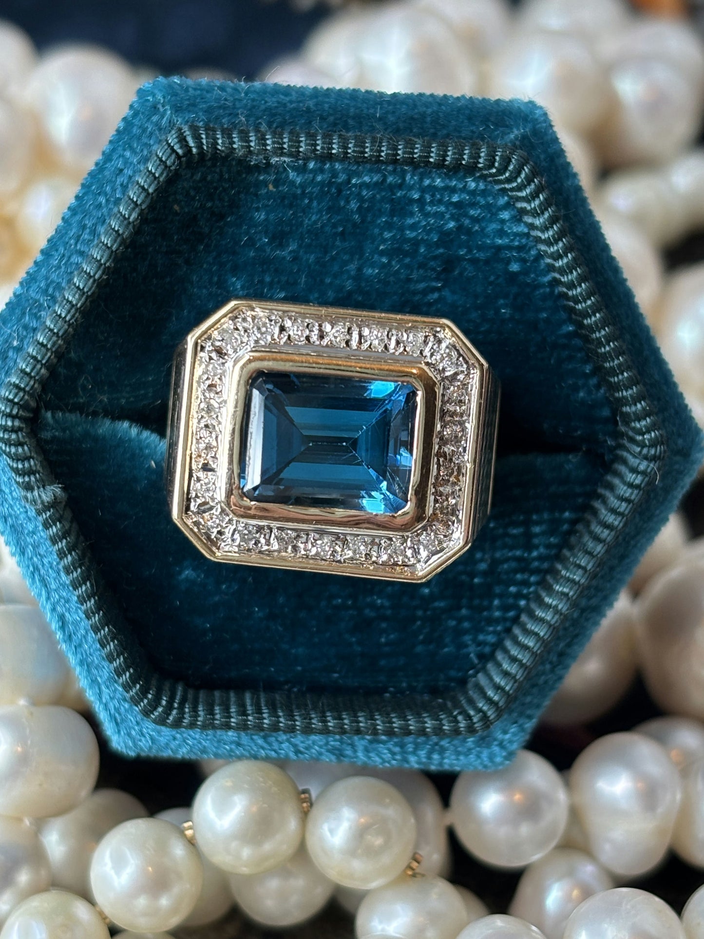 Blue Topaz & Diamond Beehive Ring