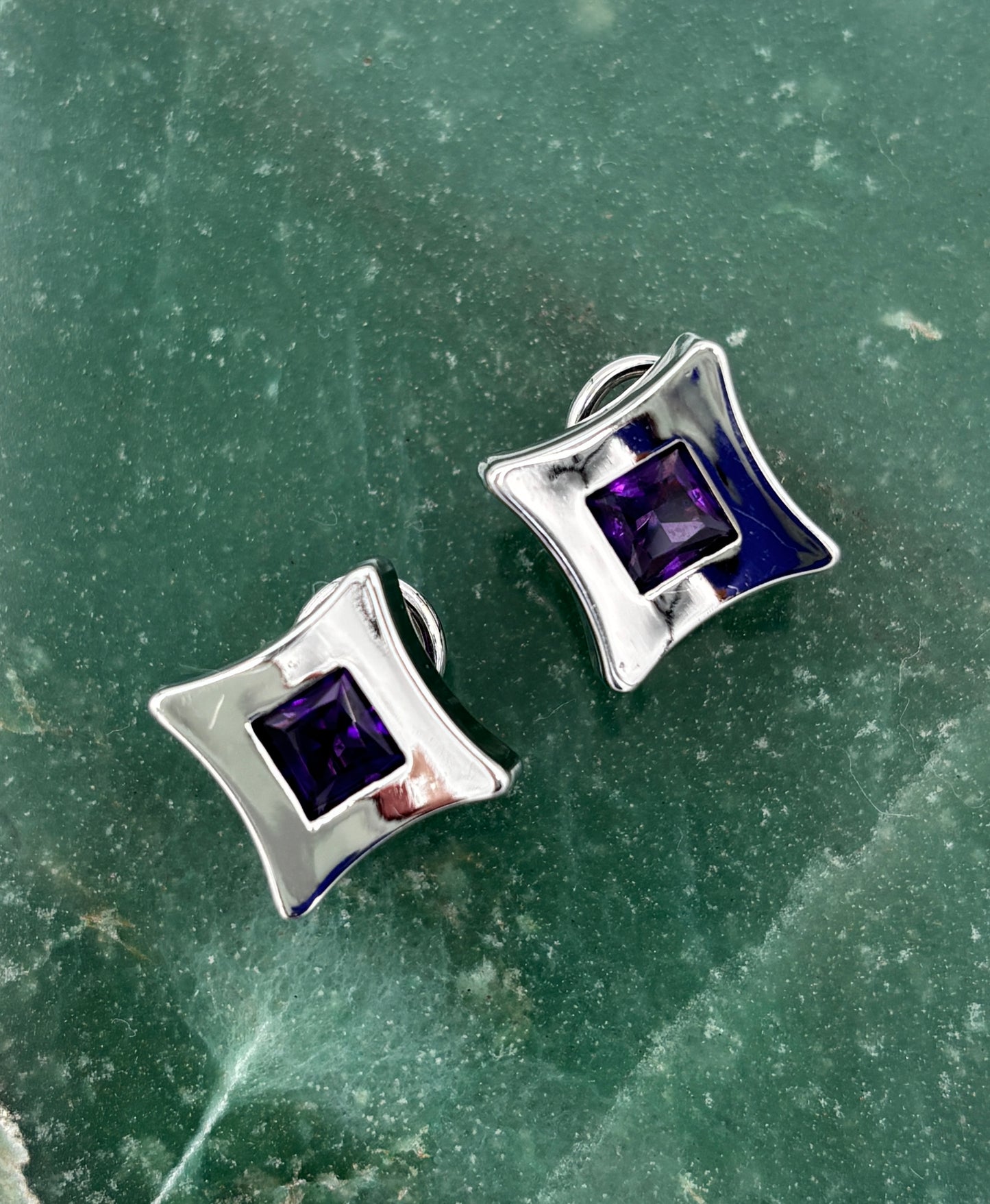 White Gold & Amtheyst Earrings