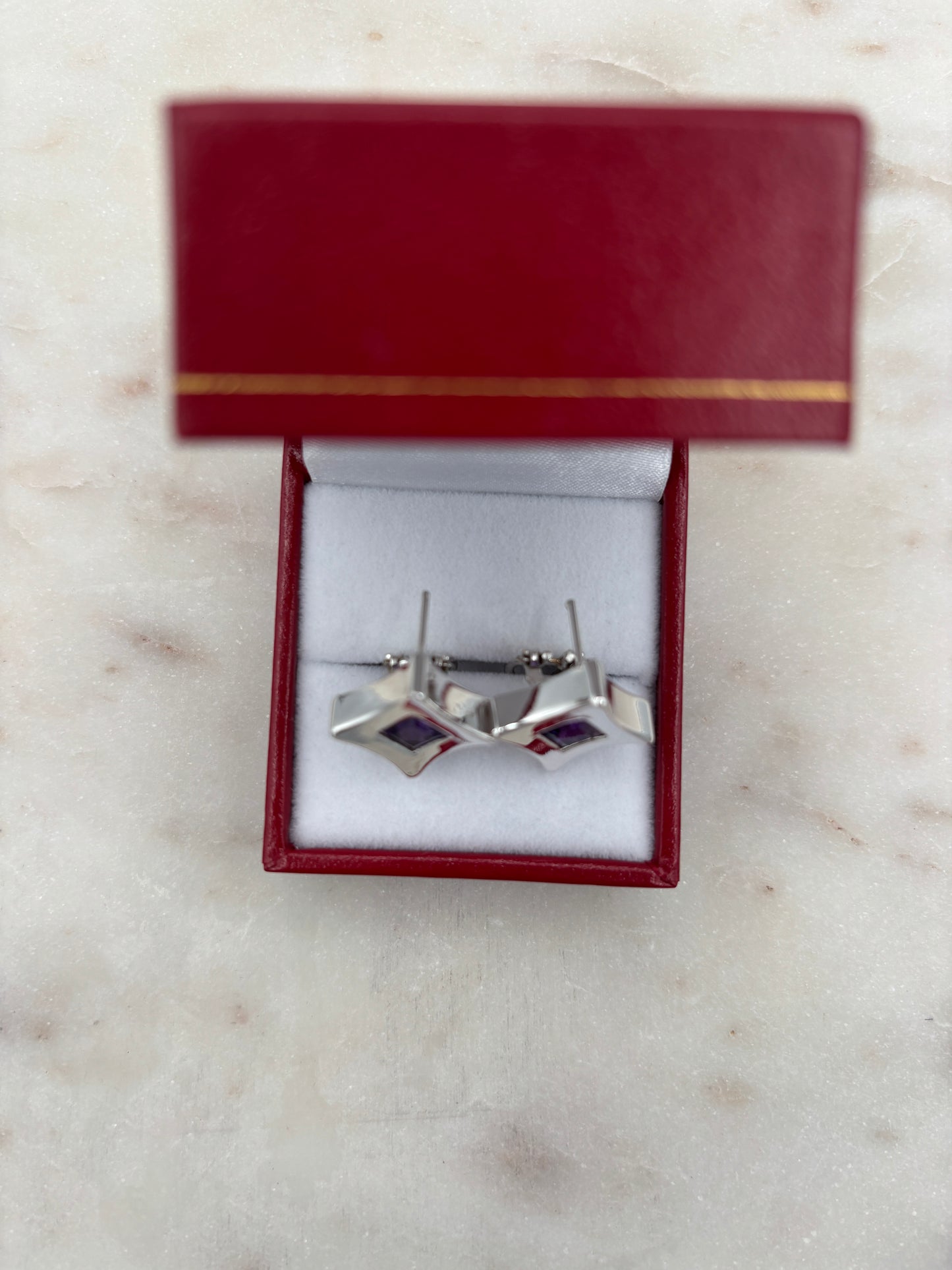 White Gold & Amtheyst Earrings