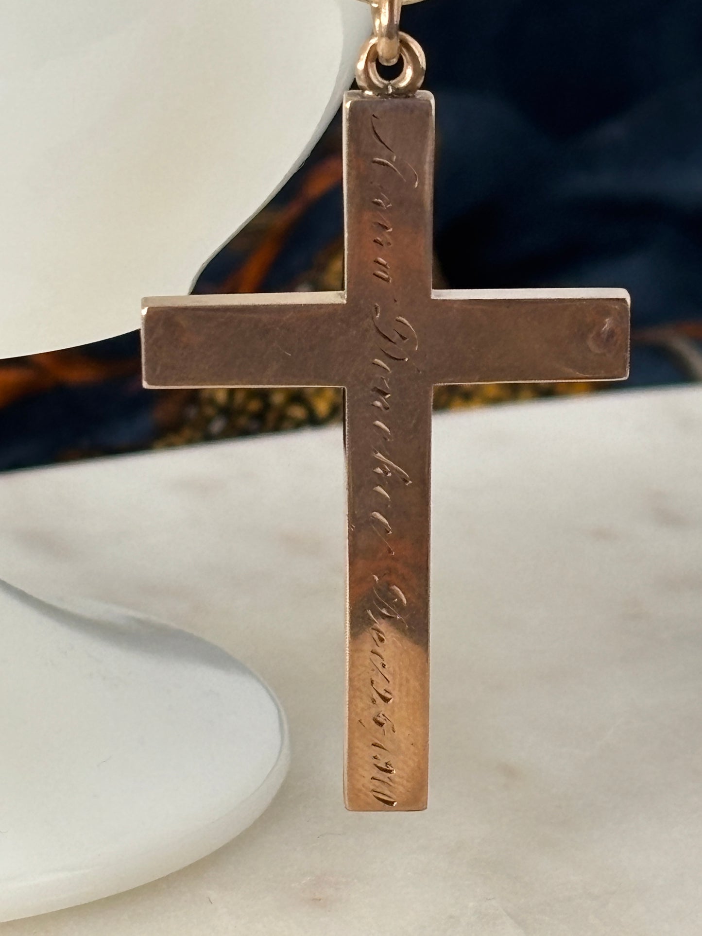 Antique Floral Engraved Cross Pendant