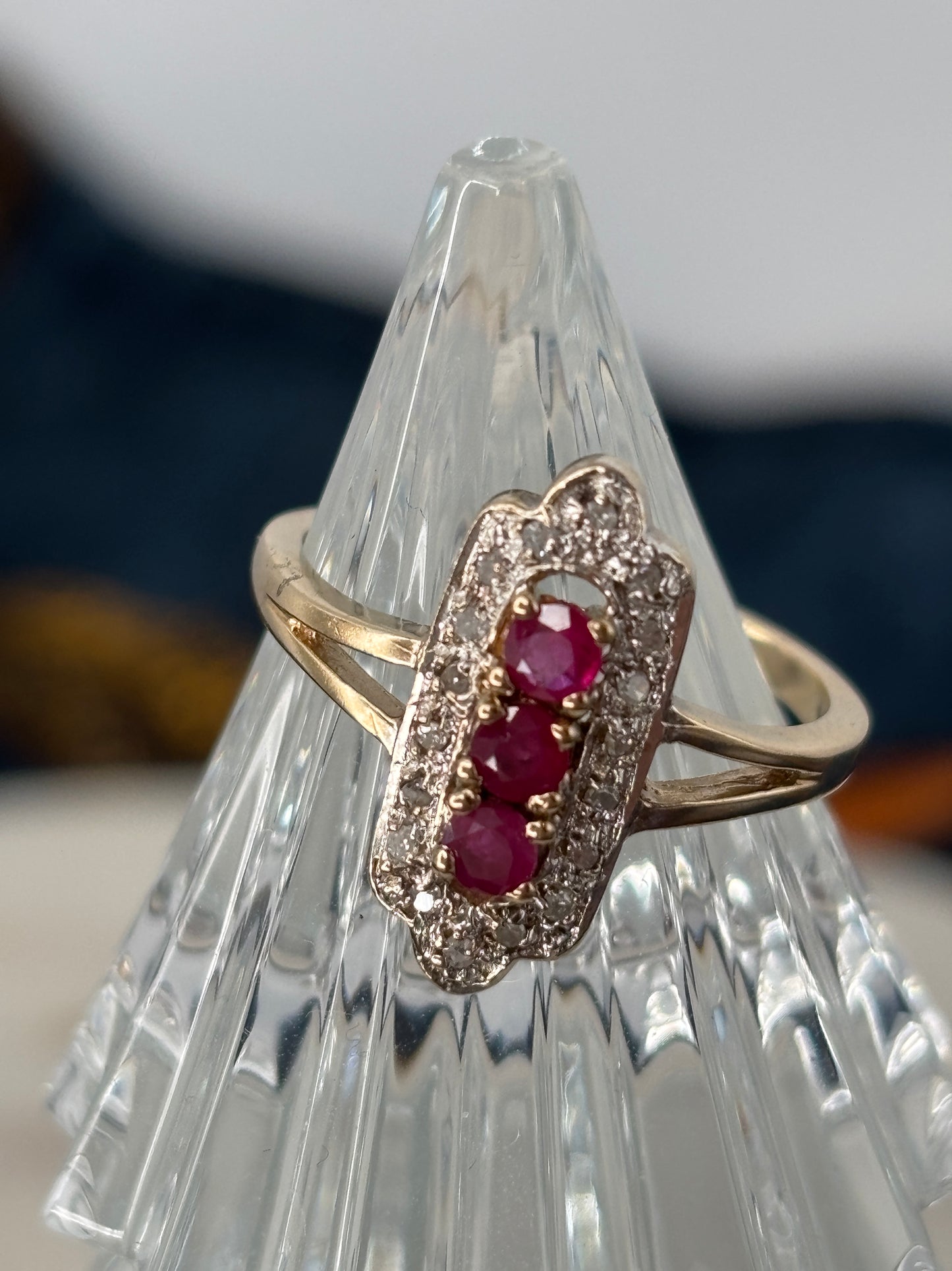 Ruby & Diamond Mini Navette Ring