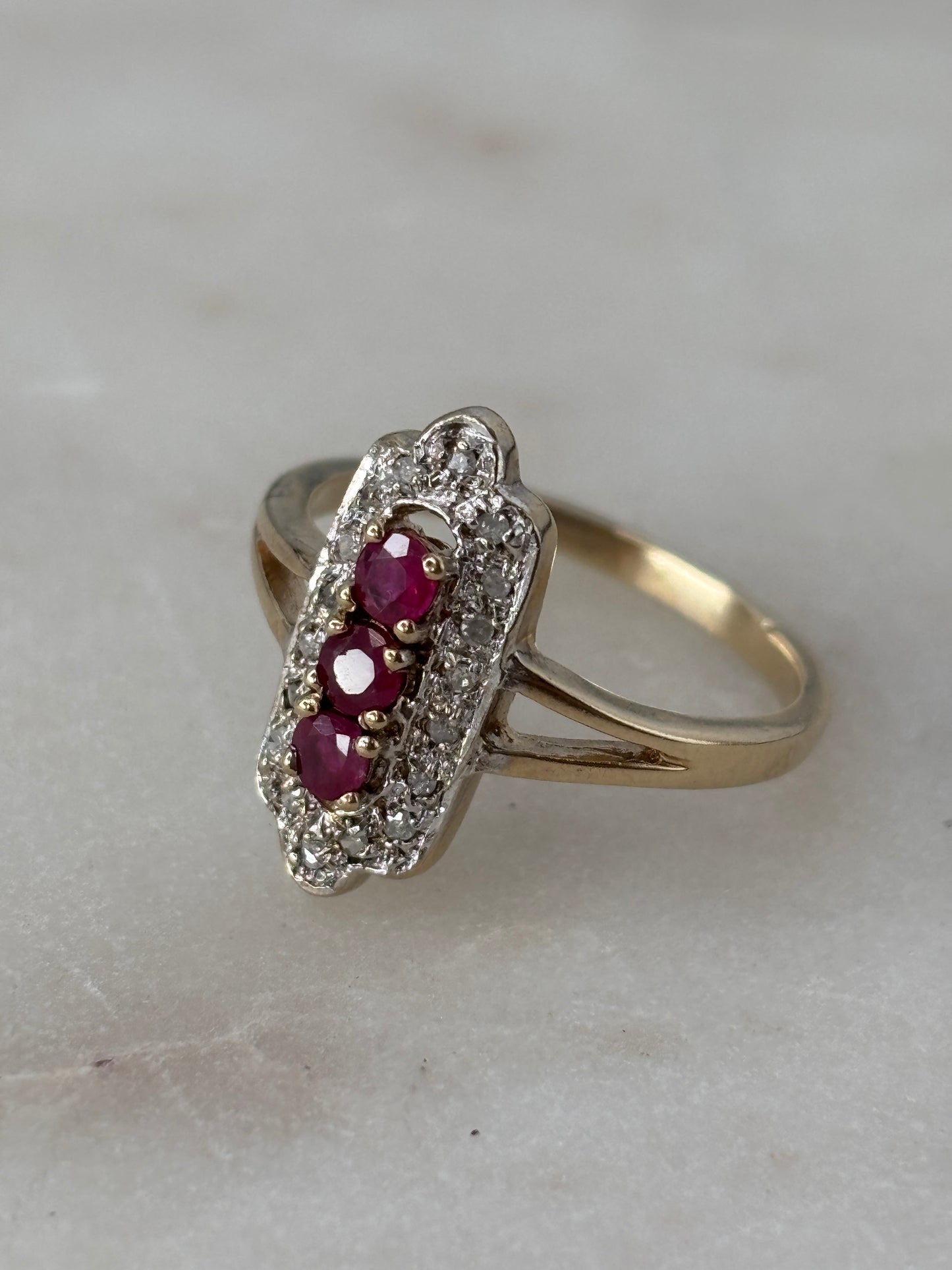 Ruby & Diamond Mini Navette Ring