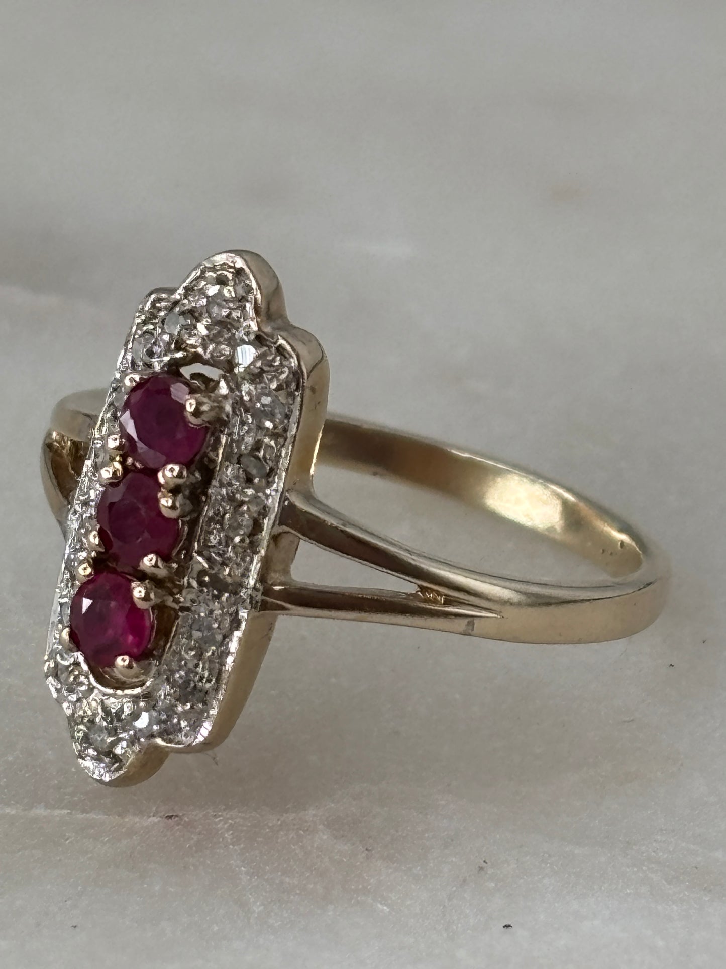 Ruby & Diamond Mini Navette Ring