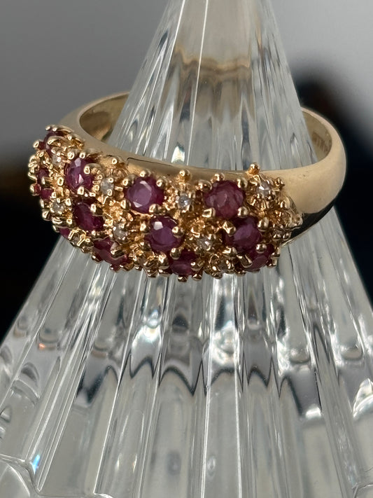 Ruby and Diamond Cluster Ring