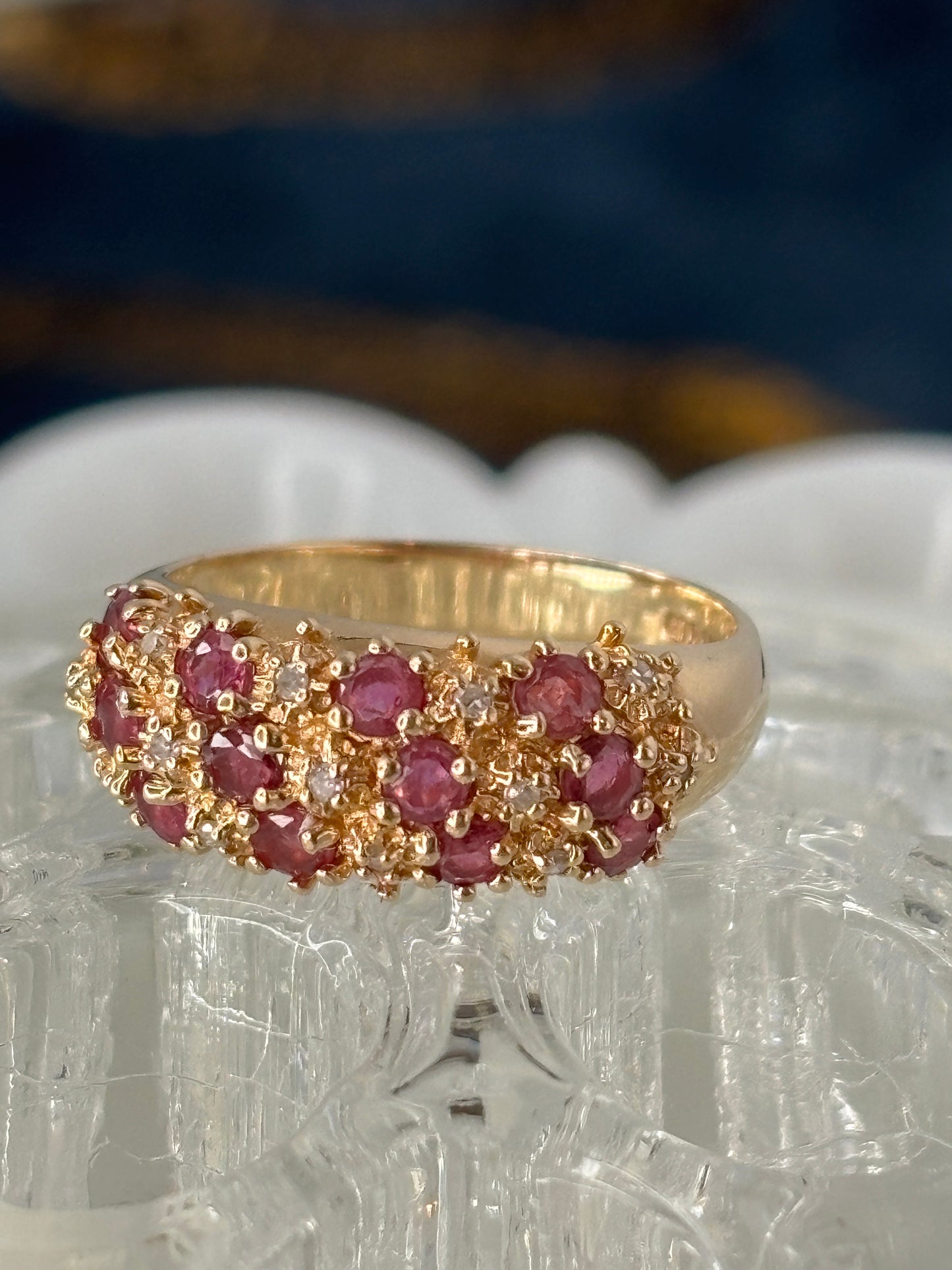Ruby and Diamond Cluster Ring