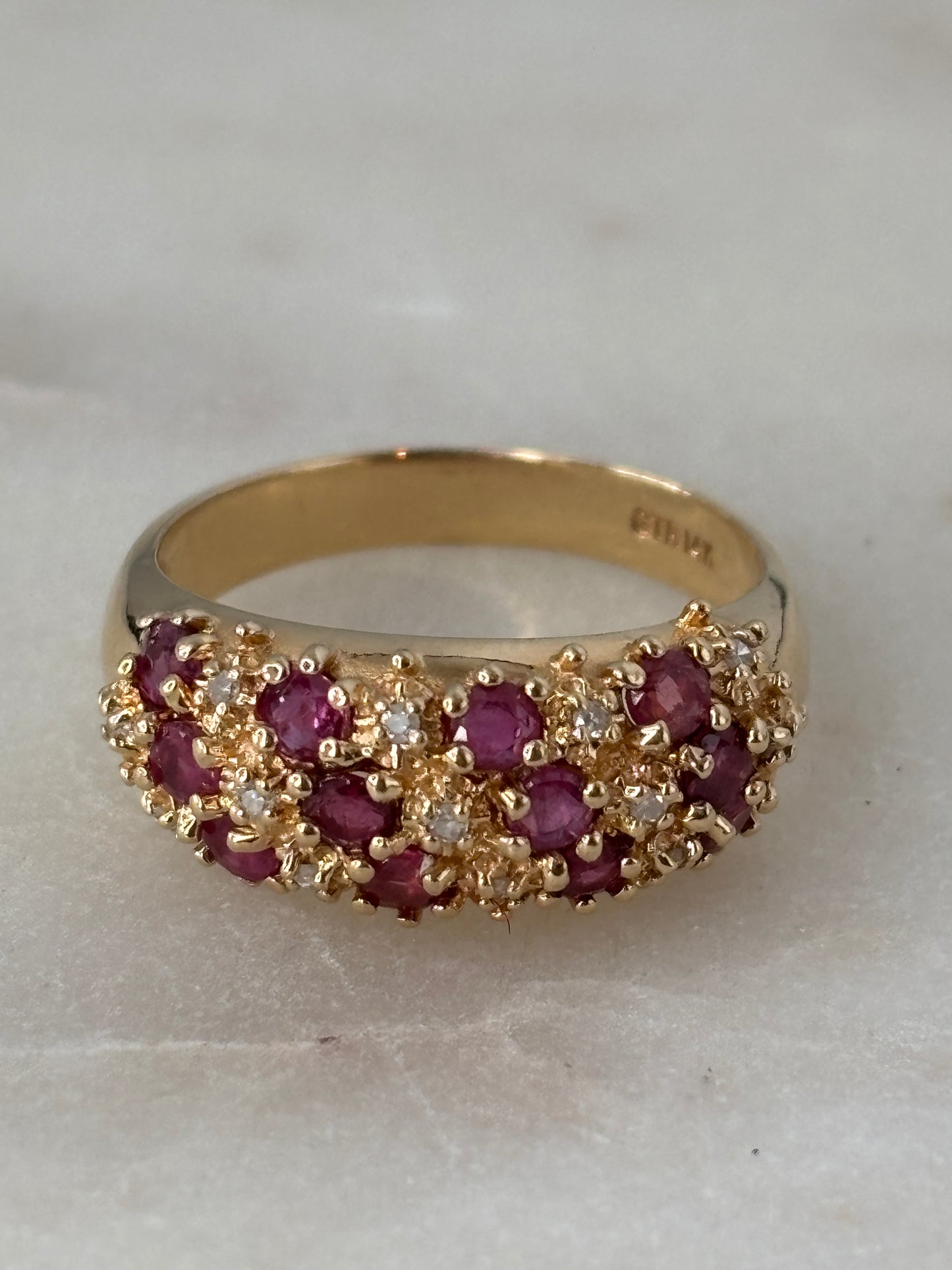 Ruby and Diamond Cluster Ring