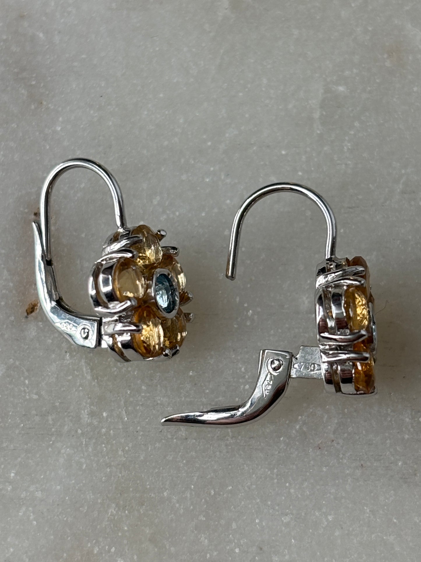 Citrine and Blue Topaz Flower Earrings