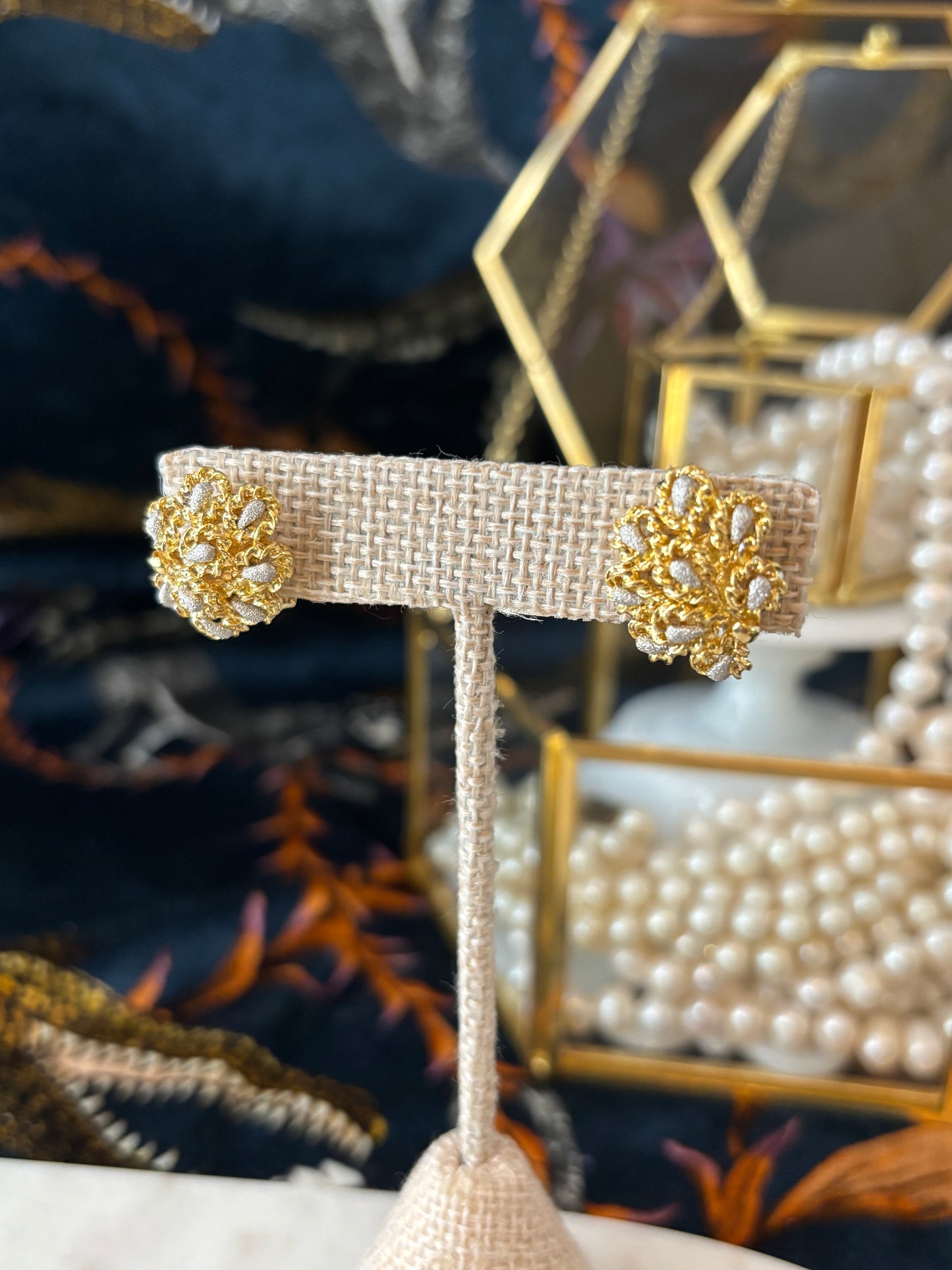 White & Yellow Gold Cluster Earrings