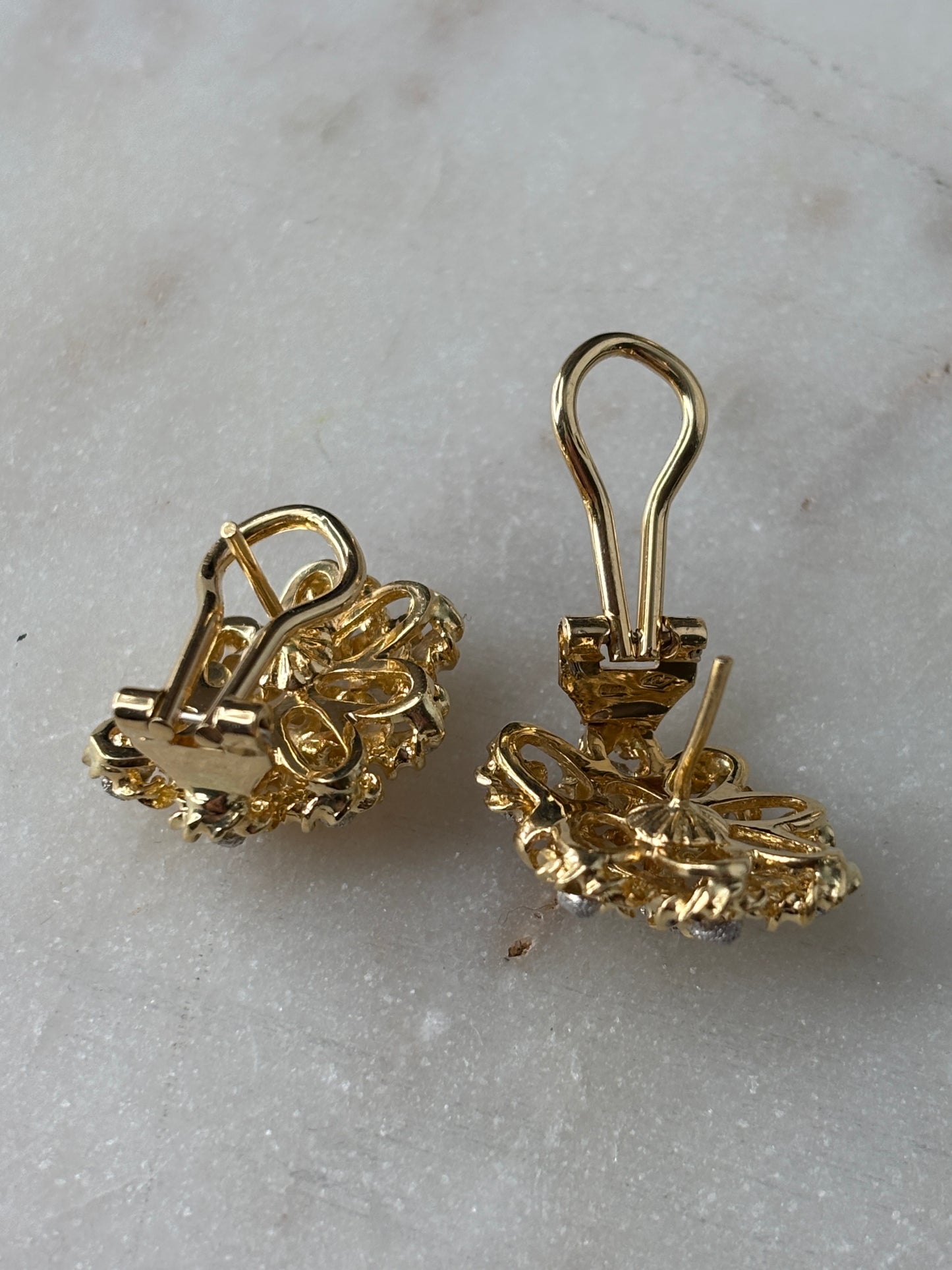 White & Yellow Gold Cluster Earrings