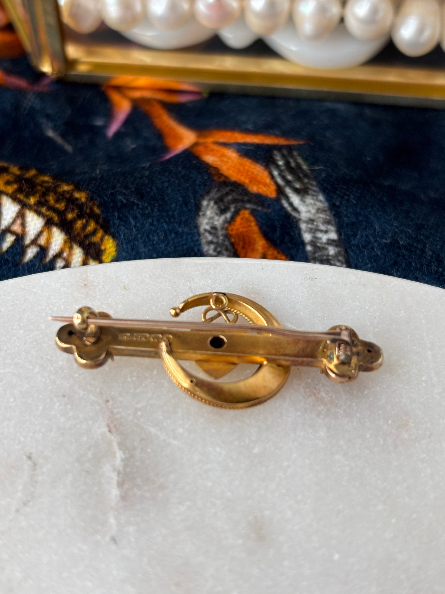 Antique Crescent & Heart Brooch