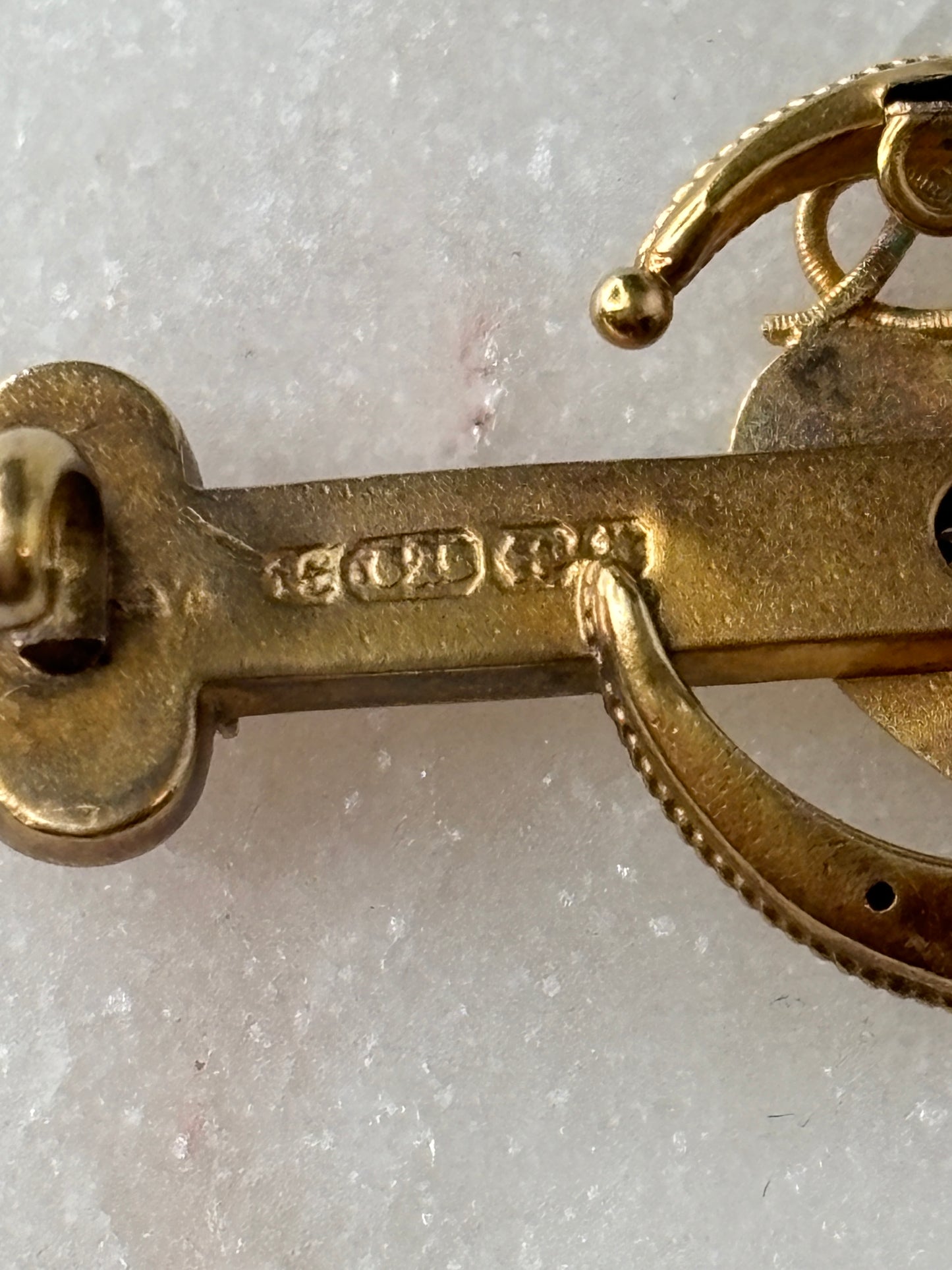 Antique Crescent & Heart Brooch