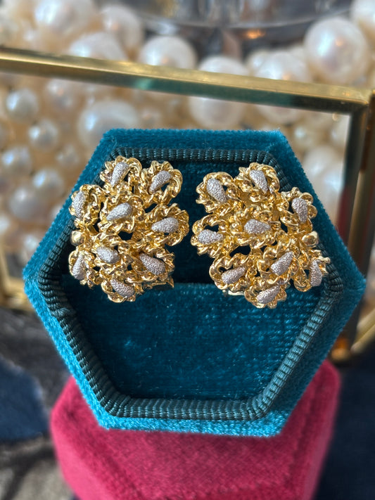 White & Yellow Gold Cluster Earrings