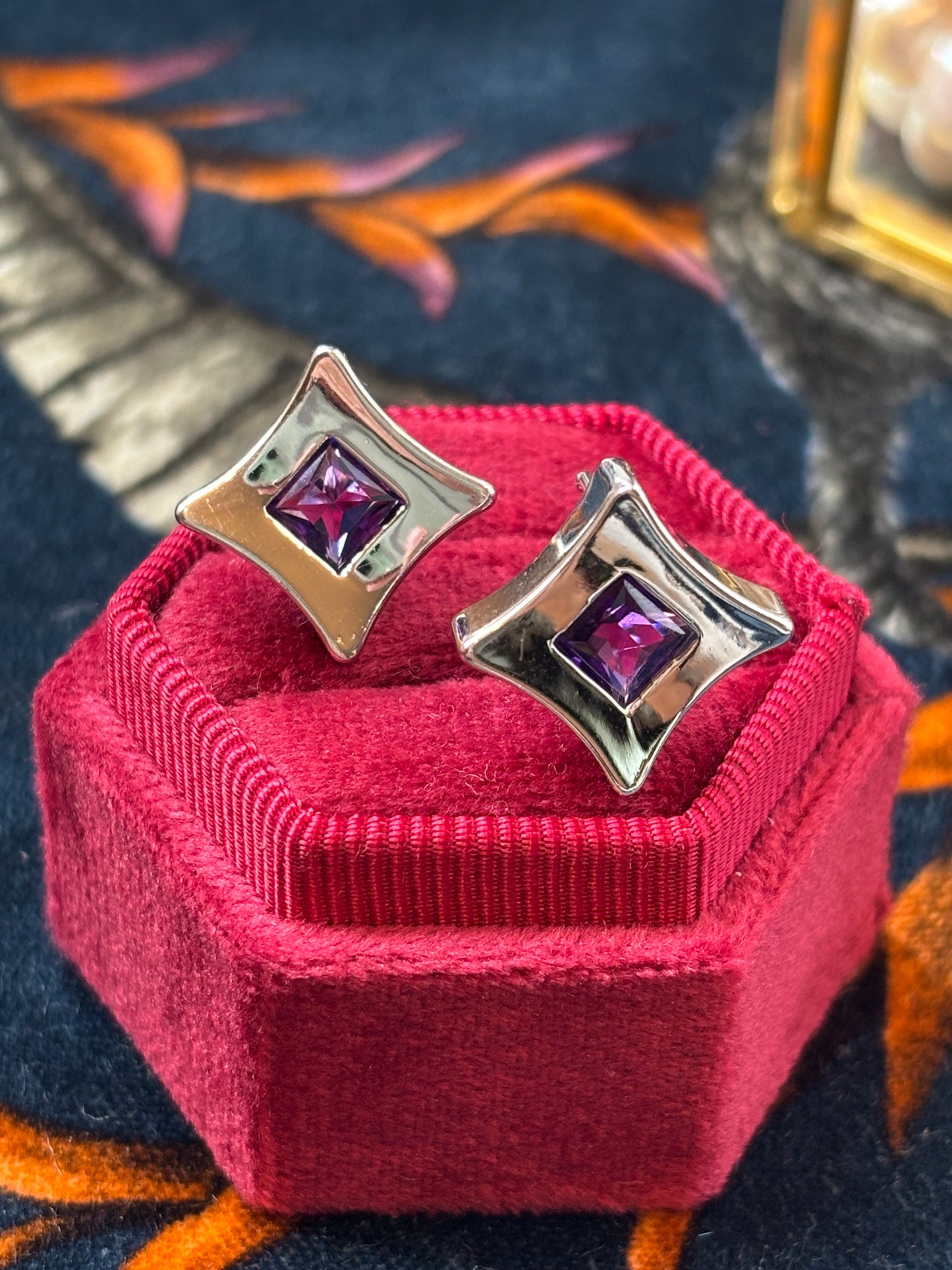 White Gold & Amtheyst Earrings