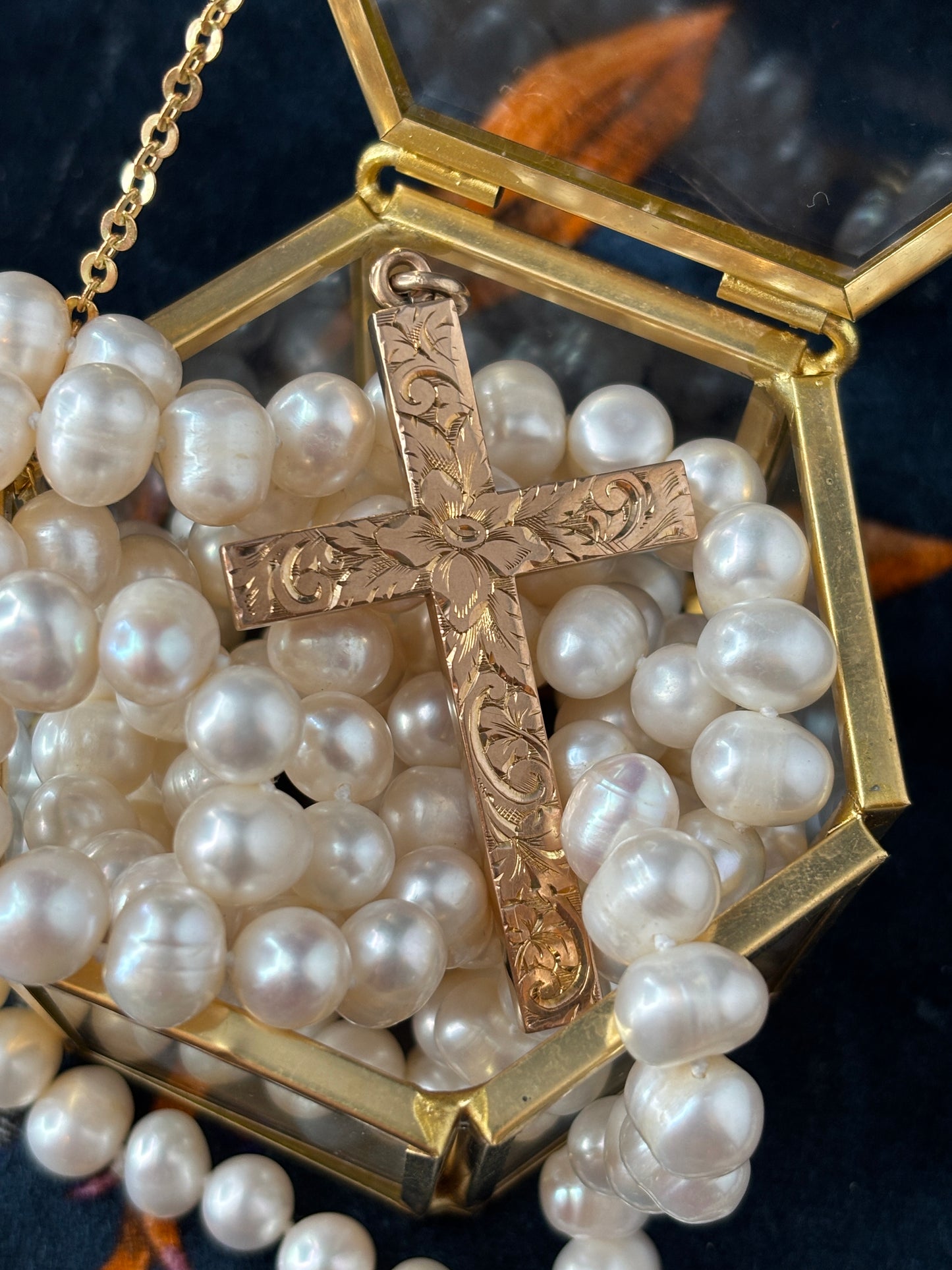 Antique Floral Engraved Cross Pendant