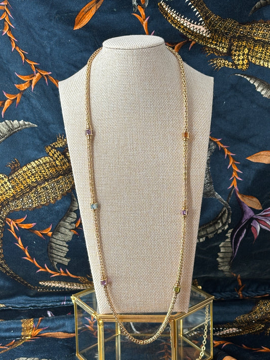 Gold & Multi-Gem Stone Hidden Clasp Necklace