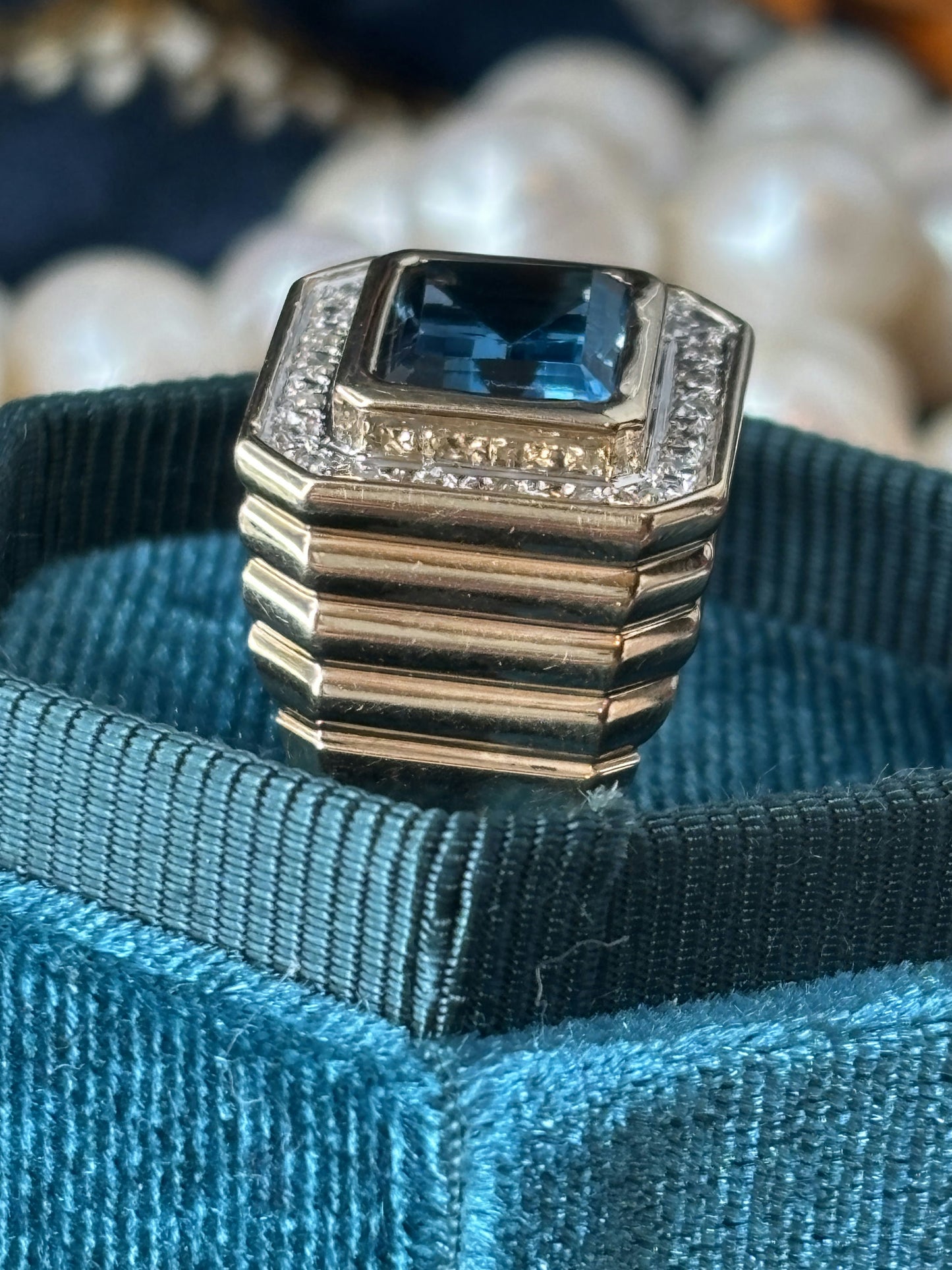 Blue Topaz & Diamond Beehive Ring
