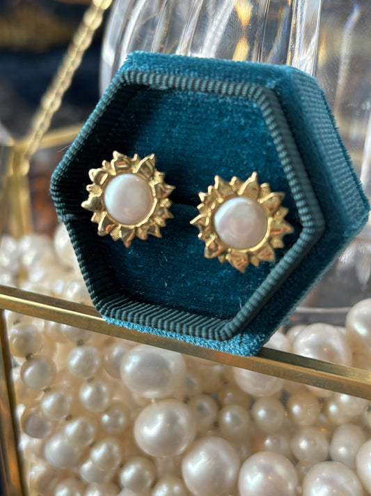 Mother of Pearl & Gold Sun Earrings